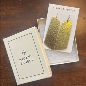 Nickel & Suede Gold Textured Leather Drop Earrings